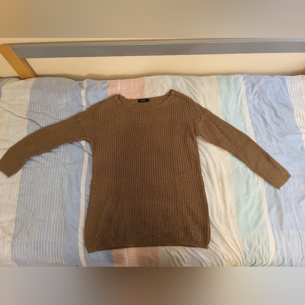 Women's Long Sleeve Tan Sweater - Picture 2 of 8